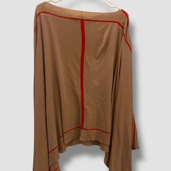 Susana Monaco Womens Beige Orange Trim Pullover Poncho Sweater One Size O/S - Picture 4 of 5